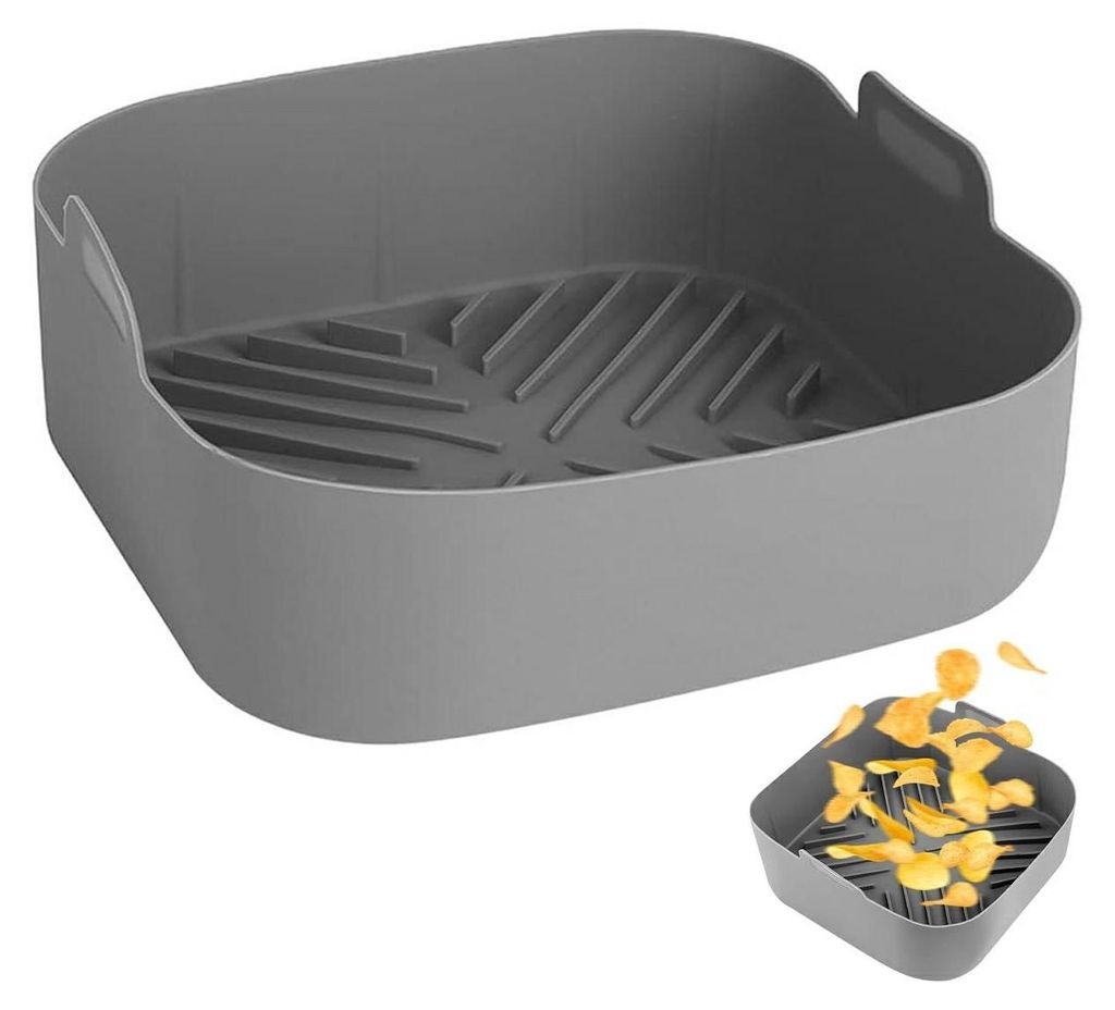 HSXL – Backform für Airfryer-Behälter aus Silikon – 1 Stück – quadratisch 20 cm – Backpapier-Alternative – Zubehör – BPA-frei – 2...