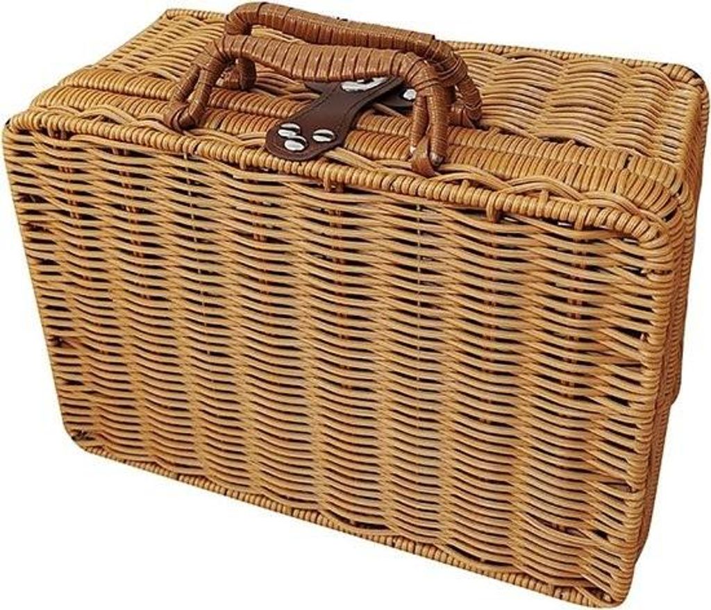 Koffer aus künstlichem Rattan im Retro-Stil, Aufbewahrungskorb aus Weide, Kosmetikorganizer, Lederriemen, Metallverschluss, stabile Box für Pickn...
