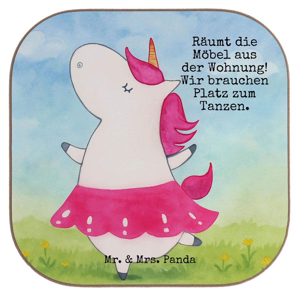 Mr. & Mrs. Panda Tischschoner Einhorn Ballerina Design - Weiß - Geschenk, Spaß, Untersetzer für Gläser, Party, Tassen, Wohnung, Unicorn, Holzun...
