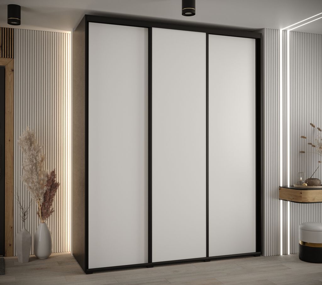 Kleiderschrank YVONA 1 - 190/60 cm, schwarz / weiß / schwarz