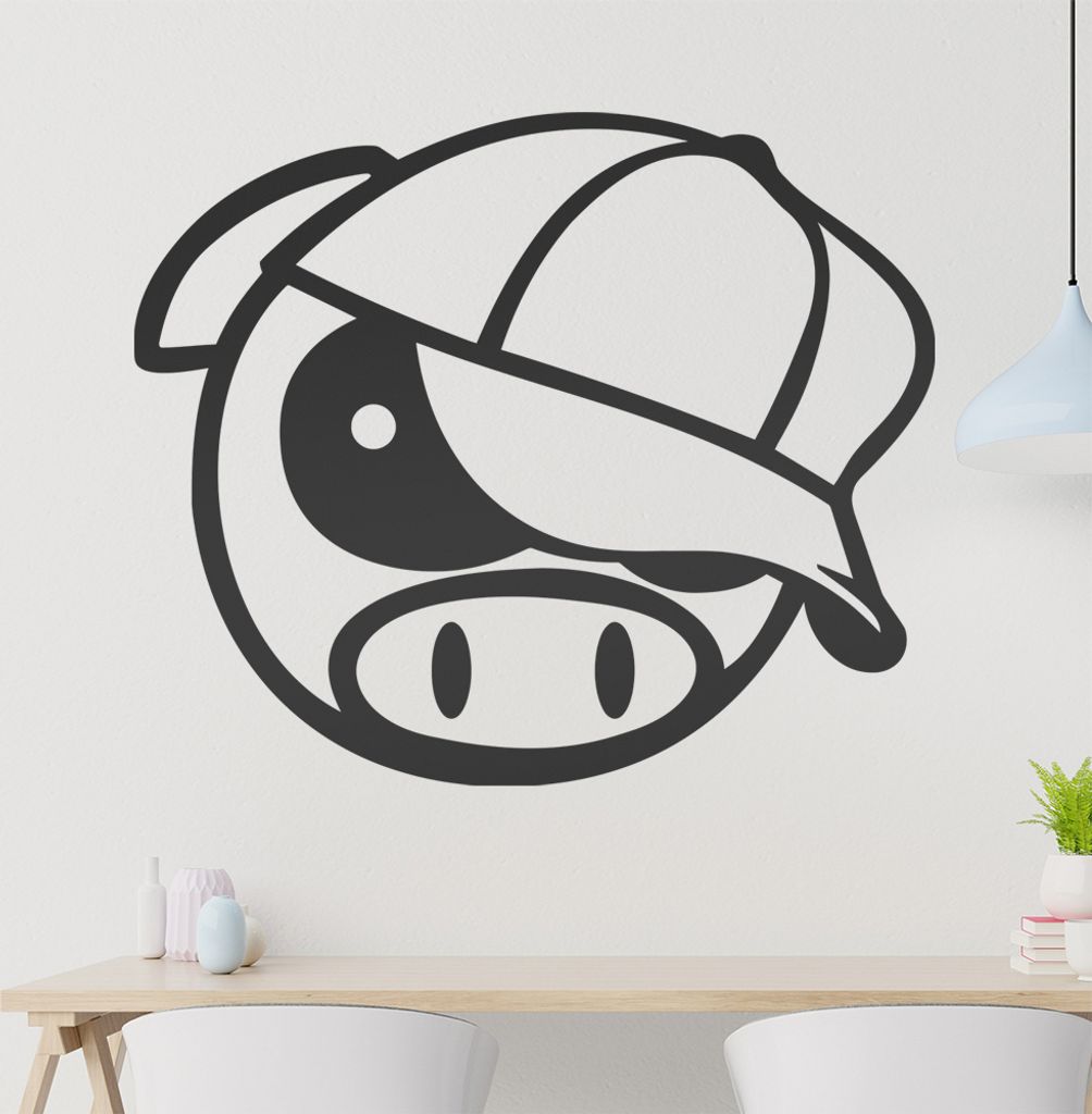 Driftschwein mit cap Wandtattoo in 6 Größen - Wandaufkleber Wall Sticker - Dekoration, Küche, Wohnzimmer, Schlafzimmer, Badezimmer