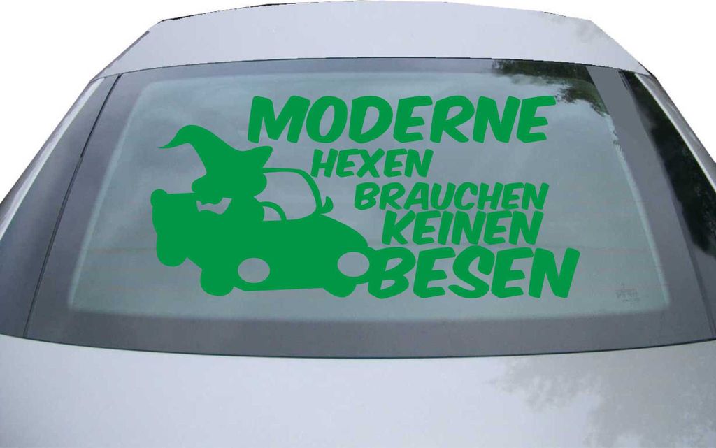Indigos UG - Aufkleber Heckscheibe & Motorklappe DE7024 - grün - 600x284 mm - Moderne Hexen brauchen keinen Besens - Auto Scheiben Fenster Heckkla...