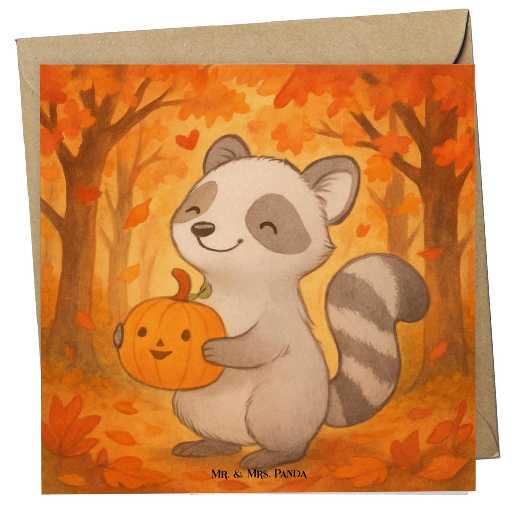 Mr. & Mrs. Panda Glückwunschkarte Waschbär Kürbis Design - Weiß - Geschenk, Halloween, faltkarte, doppelkarte, Dekoration, anlasskarte, Deko, K...