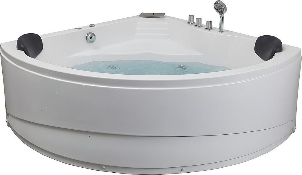 AGLENA Eckbadewanne mit Hydromassage und Kaskadensystem - 2-Personen - 350 l - 150 × 150 × 60 cm (L × B × H)