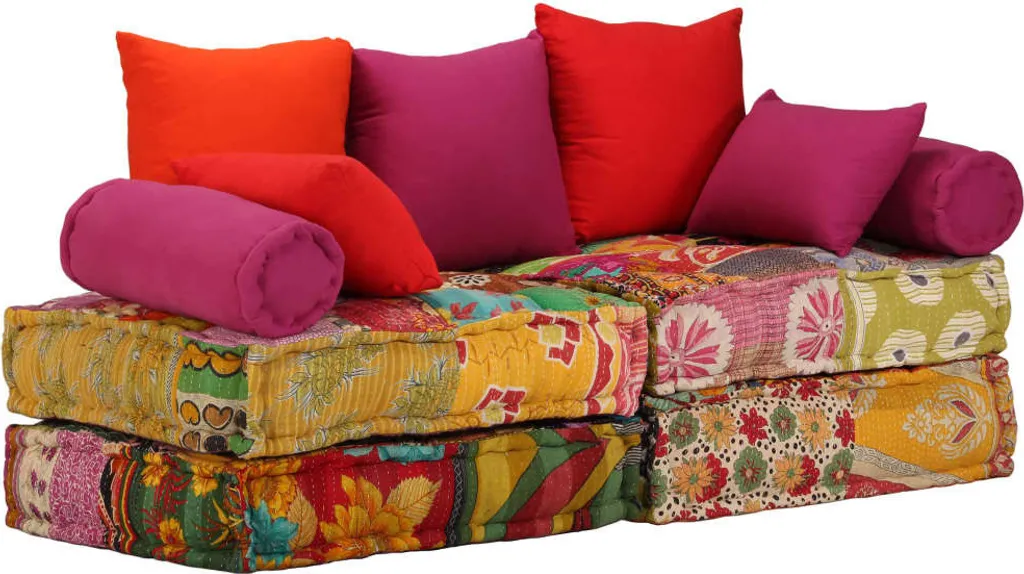 Canapé modulable 2 places patchwork tissu confortable et polyvalent
