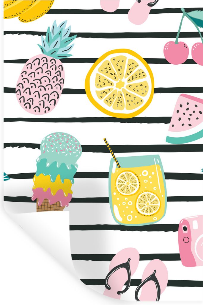 MuchoWow Wandtattoo Wandsticker Wandaufkleber Sommer - Objekte - Muster 60x90 cm Selbstklebend und Repositionierbar - Sticker - Dekorfolie