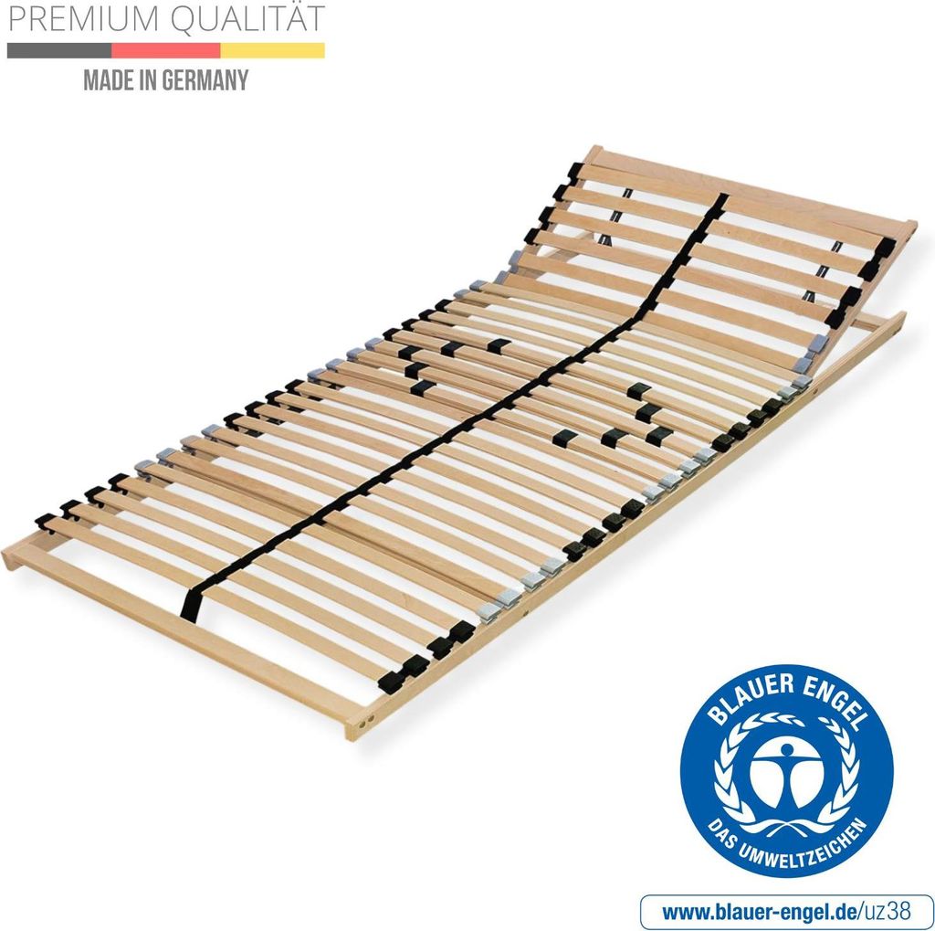 Verstellbarer Lattenrost 100x200, 7 Zonen, 28 flexible Leisten, hergestellt in Deutschland, Rahmen aus stabilem Buchenhoz, bis 150kg belastbar, Kop...