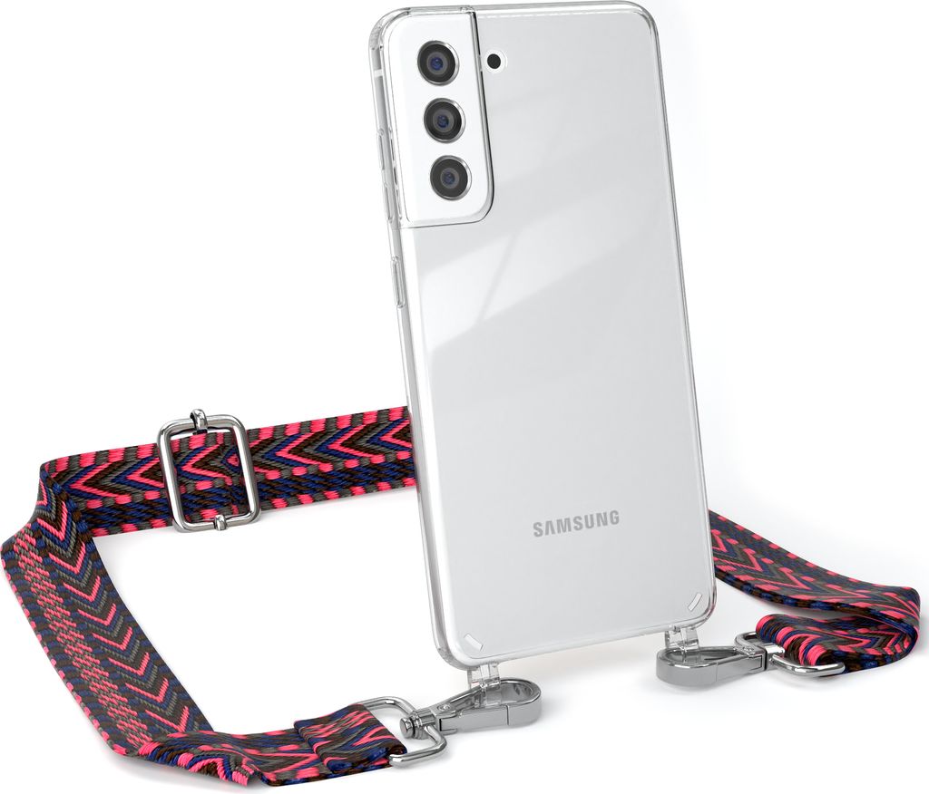 EAZY CASE Handykette - Verstellbarer Trageriemen kompatibel mit Samsung Galaxy S21 FE 5G, Handykordel mit transparenter Silikon-Hülle, Band in Rosa