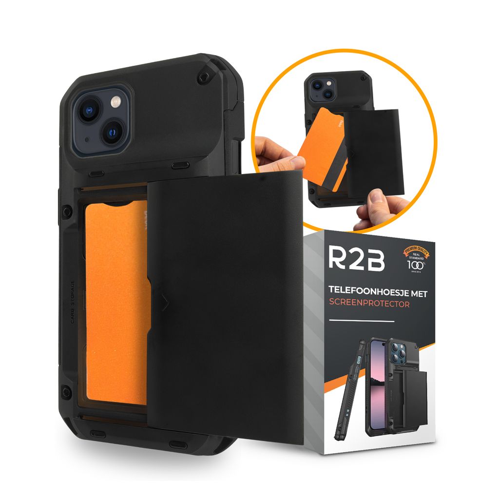 R2B Handyhülle für iPhone 13, Inkl. Displayschutzfolie, Mit Kartenhalter für 4 Karten