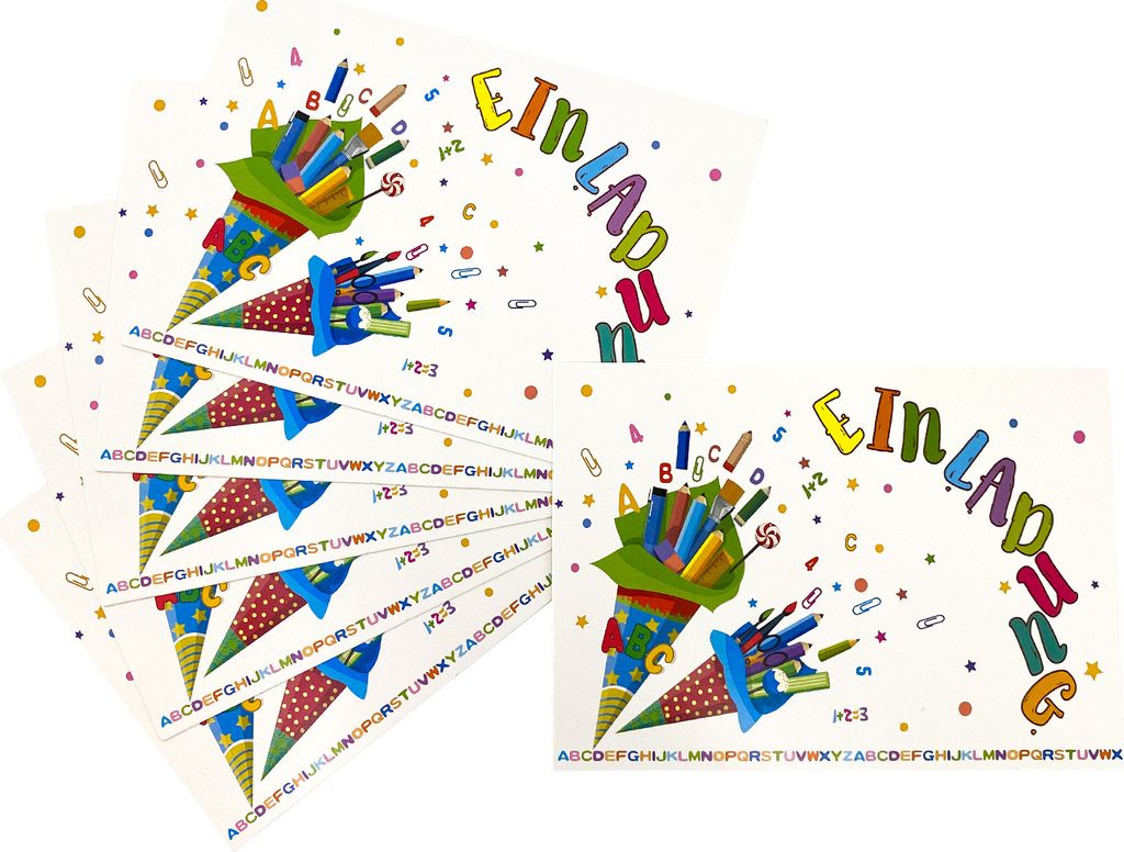 Oblique Unique 6 Einladungskarten für Schuleinführung Schulanfang Einschulung Schulbeginn Einladungen 10,5 x 15 cm
