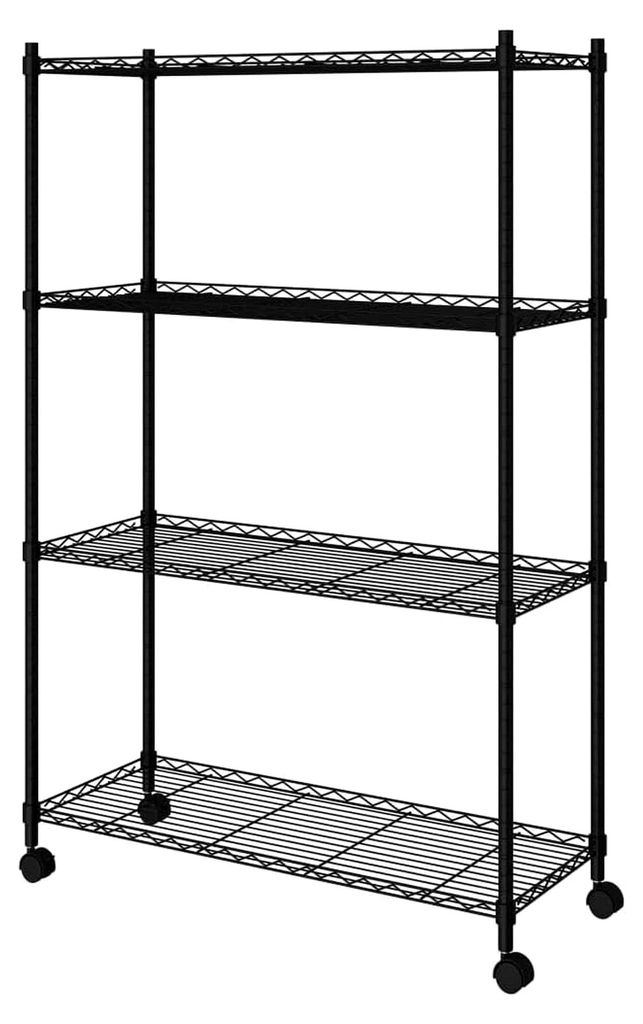 Lagerregal, Schwerlastregal mit 4 Böden und Rollen, Steckregal für Bad, Küche, Büro, Garage, Keller und Werkstatt, Schwarz, 200 kg