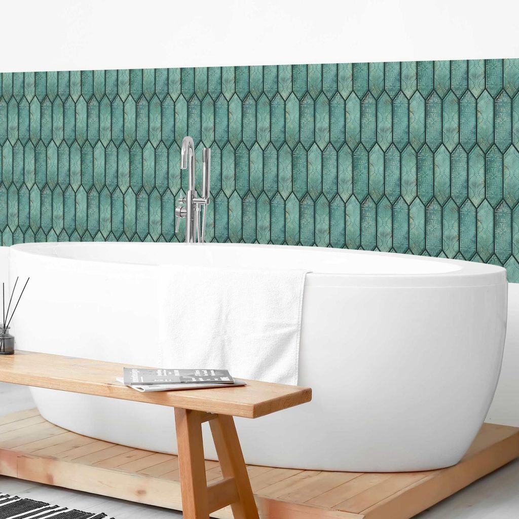 Wandverkleidung Bad mit Motiv selbstklebend - 0.61 mm Wandpaneel matt wasserfest Design grün Fliesenoptik Motiv Badrückwand fugenlos 400x100 cm