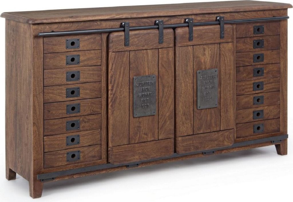 Casa Padrino Luxus Vintage Stil Sideboard mit 2 Schiebetüren und 16 Schubladen Dunkelbraun 168 x 43 x H. 94 cm - Massivholz Schrank - Vintage Stil...