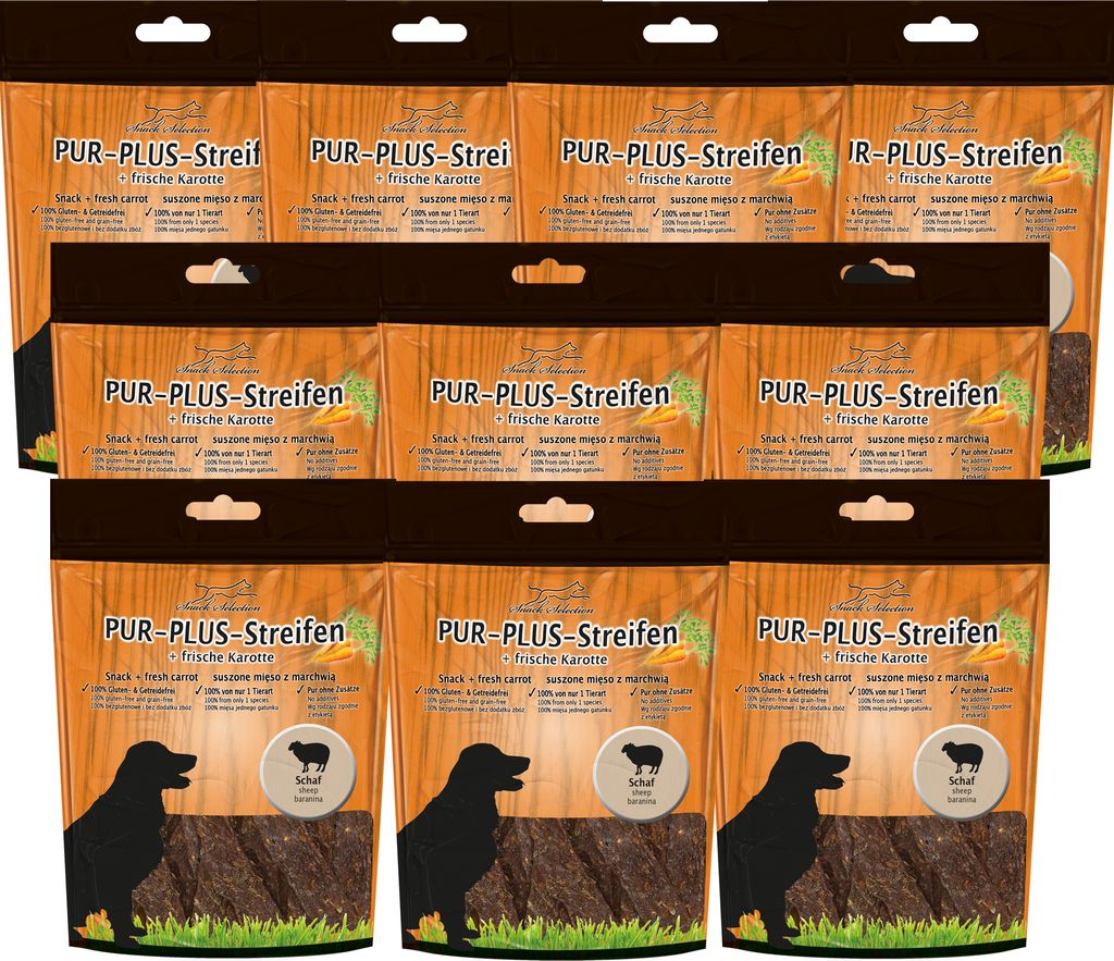 10x100 g - Schecker PUR Plus Kaustreifen Schaf + Karotte - Produktbild 