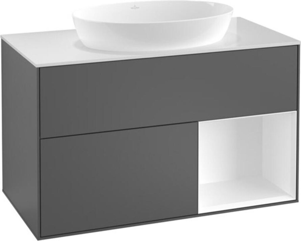 V&B Waschtischunterschrank Wandbeleuchtung Finion 100, Pl w m, Rg si G m Lac, md bl. m Lac