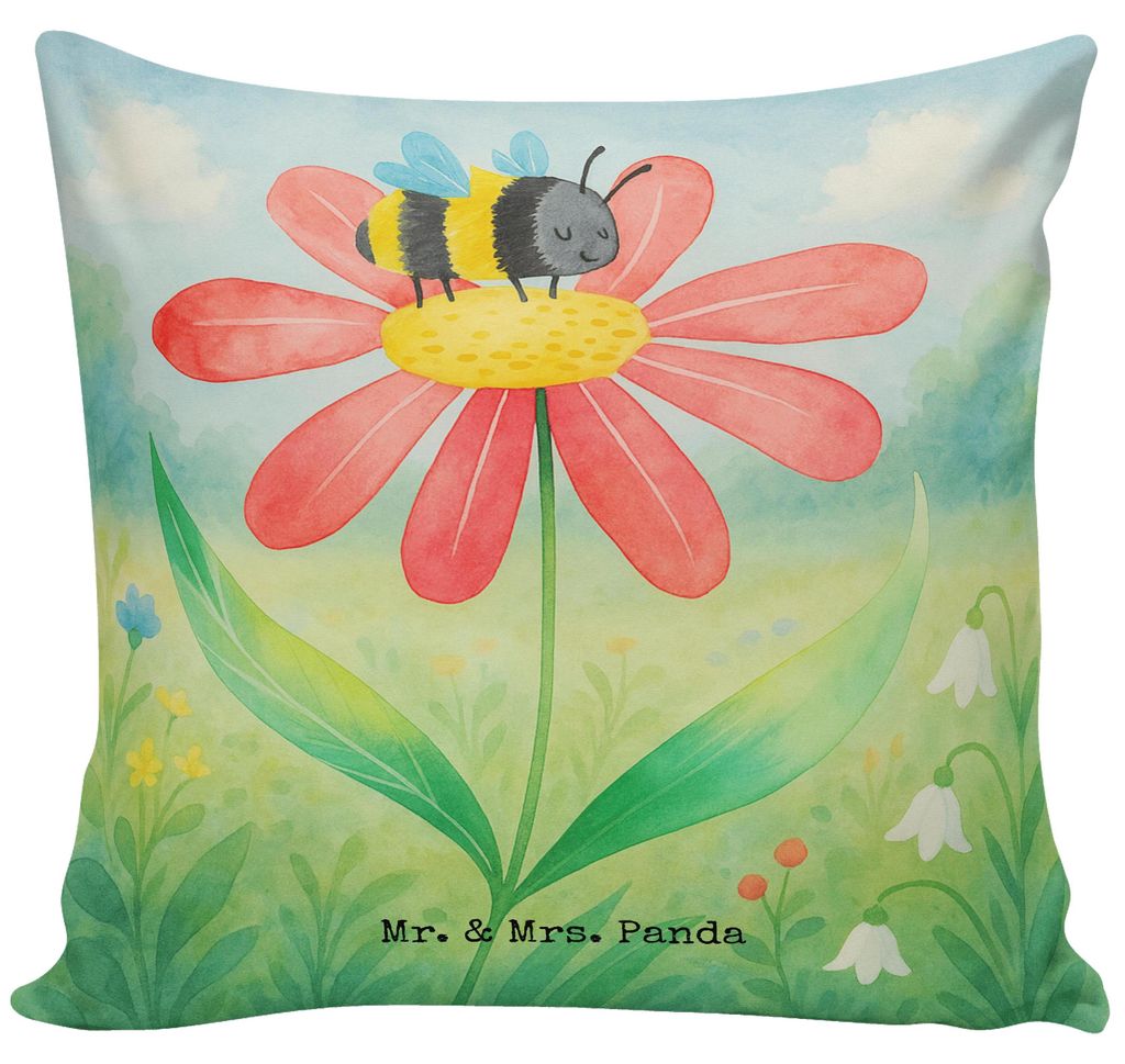 Mr. & Mrs. Panda kissen bedruckt Hummel Blume Design - Weiß - Geschenk, Natur, Biene, Hummeln, für sofa, Zierkissen, Gute Laune, kuschelkissen 40...
