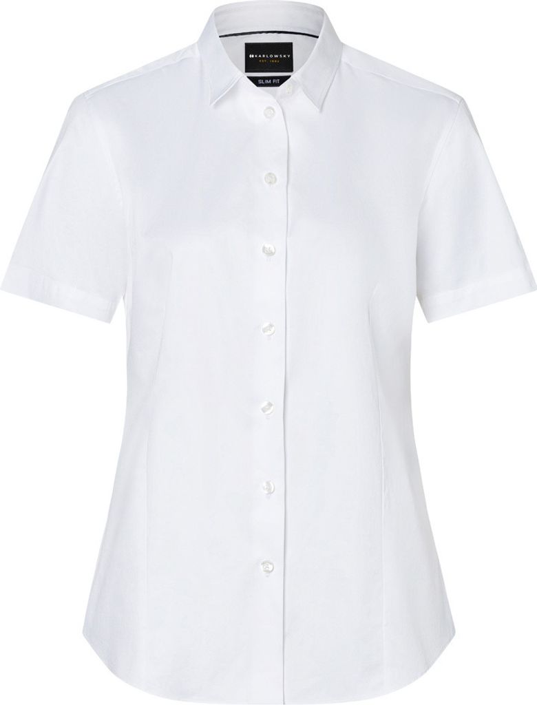 KARLOWSKY Damen Bluse ACTIVE-STRETCH Kurzarm Kent Modern-Fit Weiß L