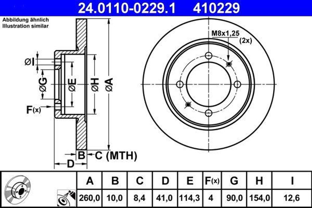 ATE 24.0110-0229.1 Bremsscheibe OE MB699288 kompatibel mit Carisma, Space Star, S40, V40