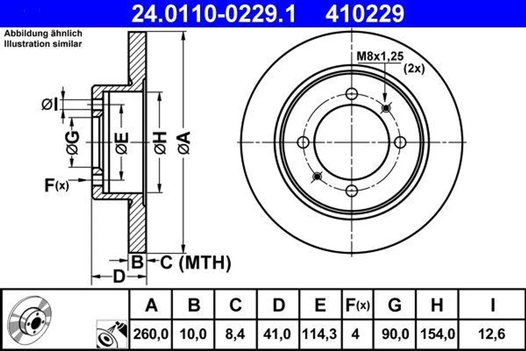 Disque de frein pour Mitsubishi Space Star et Volvo S40 ATE 256mm