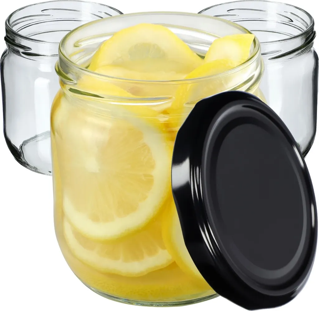 Barattoli Vetro 425ml KADAX Salla con Tappi Neri fi 82mm - 12 pz