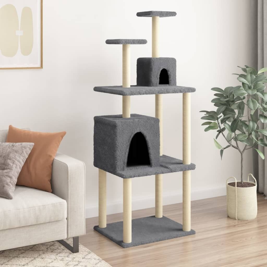 (Robust Möbel)Kratzbaum - modernes Design - Katzenbaum - mit Sisal-Kratzsäulen Dunkelgrau 167cm DE502075 - Kratzbäume
