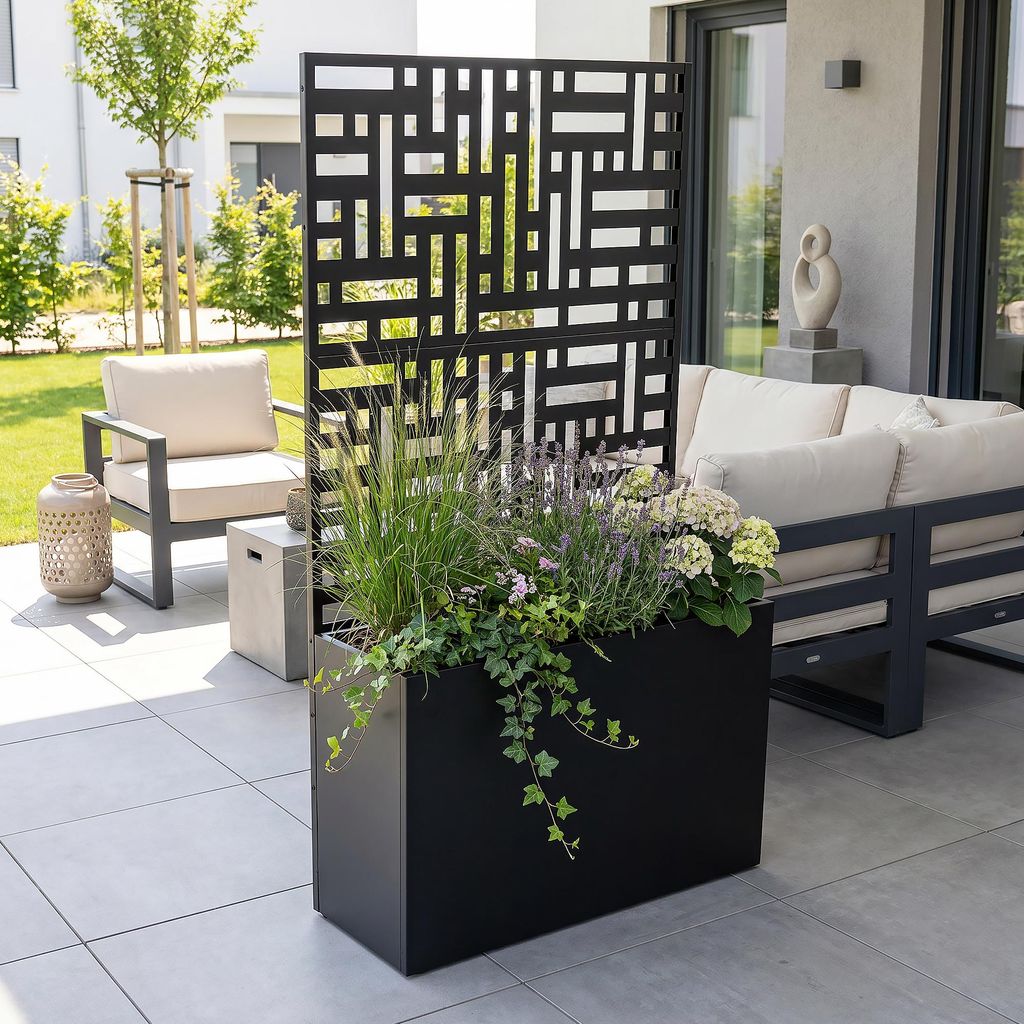 Scheidingswand "Bernalda" met bloembak, staal, 146 x 83 x Productafbeelding 