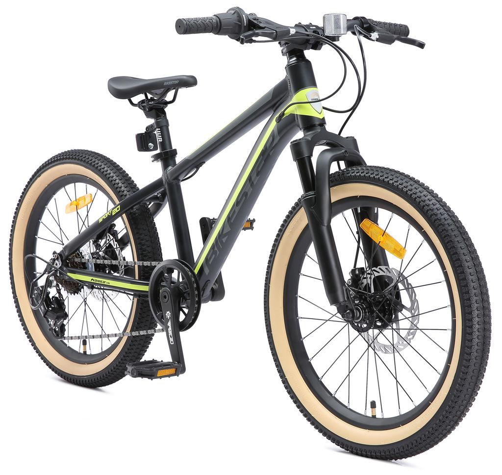 BIKESTAR Kinder Jugend Mountainbike 20 Zoll ab 6 - 7 Jahre | 7 Gang Hardtail MTB Sport Scheibenbremse Federgabel | Schwarz Grün