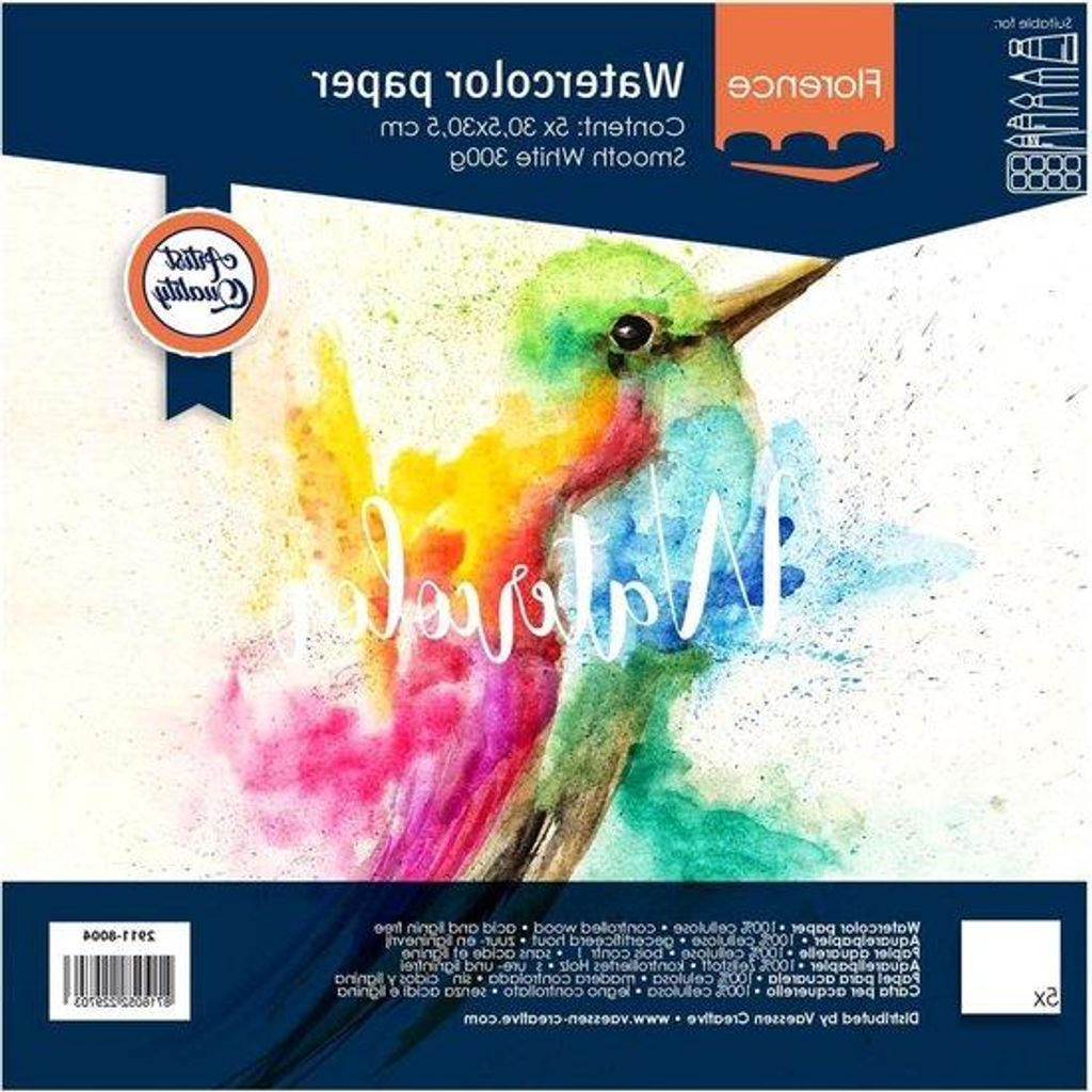 Aquarellpapier 30x30cm 300g/m² Weiß 5Blatt
