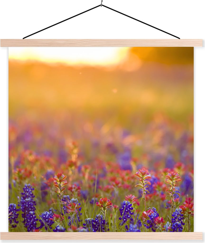 MuchoWow Textilposter Blumen - Gold - Sonne 40x40 cm mit holzfarbenen Rahmen - Posterleiste