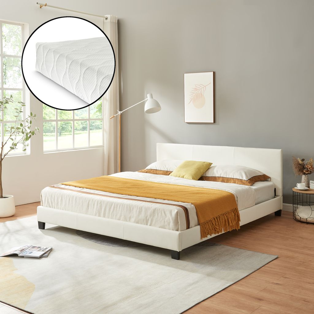 Kunstlederbett 'Albacete' mit Matratze Kunstleder 160 x 200 cm Weiß