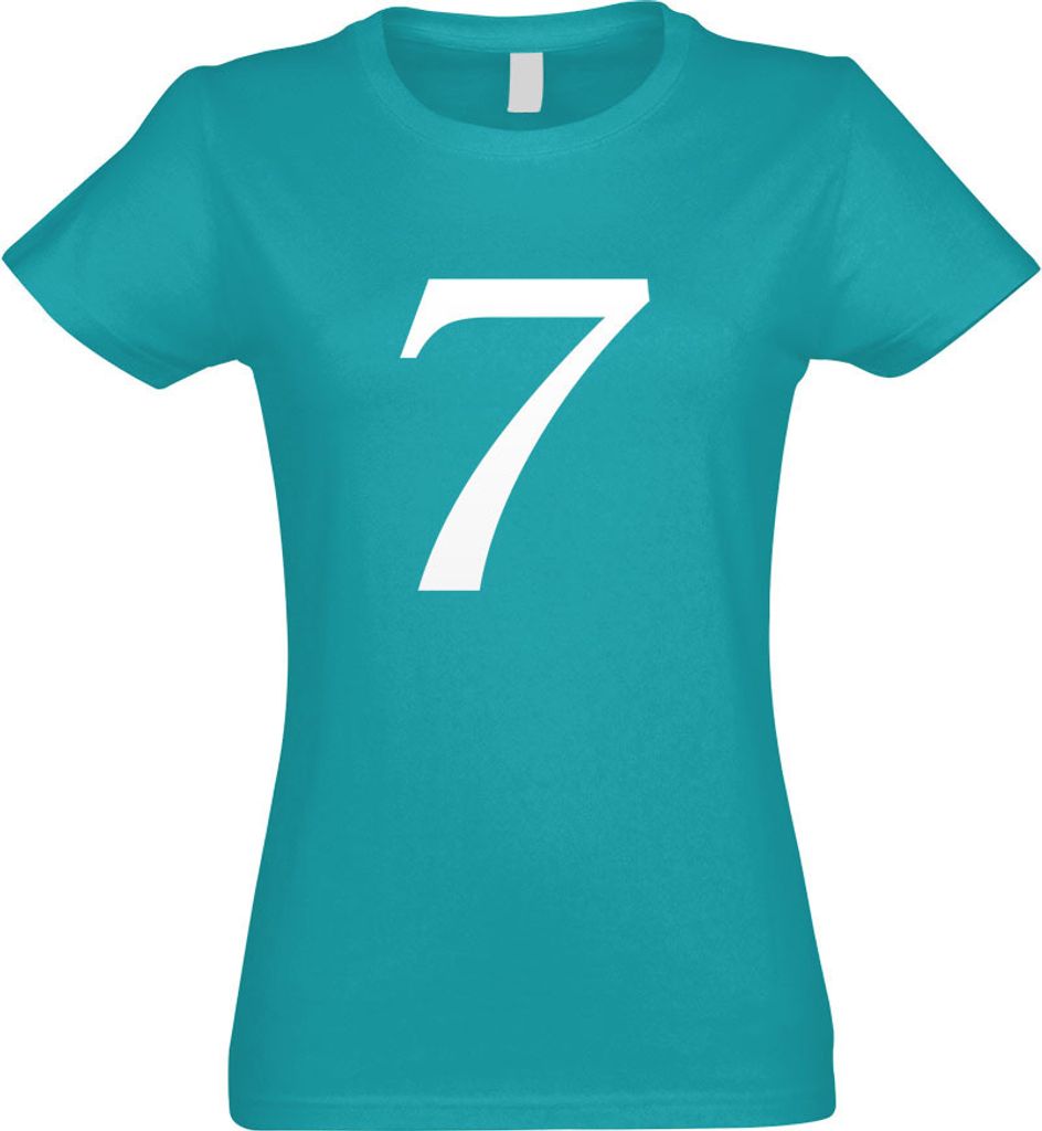 Kiwistar - T-Shirt tailliert - Damen - türkis - Zahl 7 - Zahlen Nummern - mit Motiv Bedruckt - Funshirt Design - Sport - Freizeit - Damen - XXL