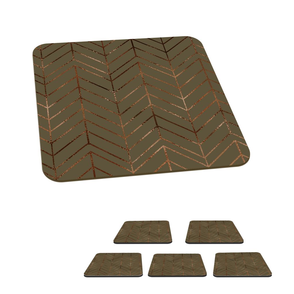 KitchenYeah Glasuntersetzer Quadratisch 6er Set Muster - Luxus - Bronze - Grün 10x10 cm Untersetzer für Gläser - Getränkeuntersetzer - Tischp...