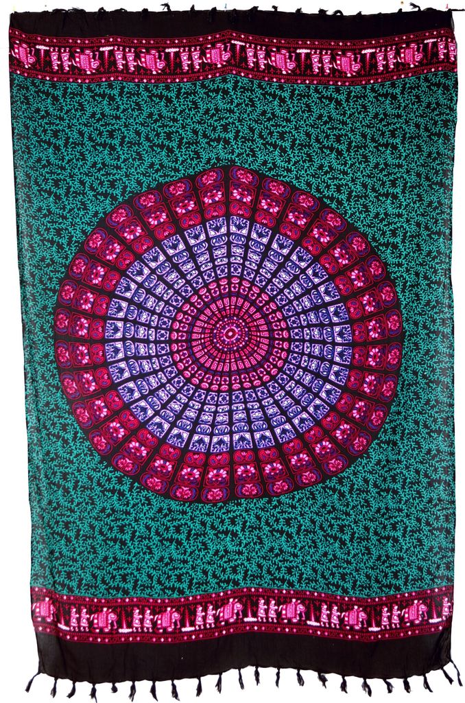 Bali Sarong, Wandtuch, Wickelrock, Mandala Sarongkleid - Türkis/pink, Uni, Viskose, 160*115*0,5 cm, Sarongs & Tücher
