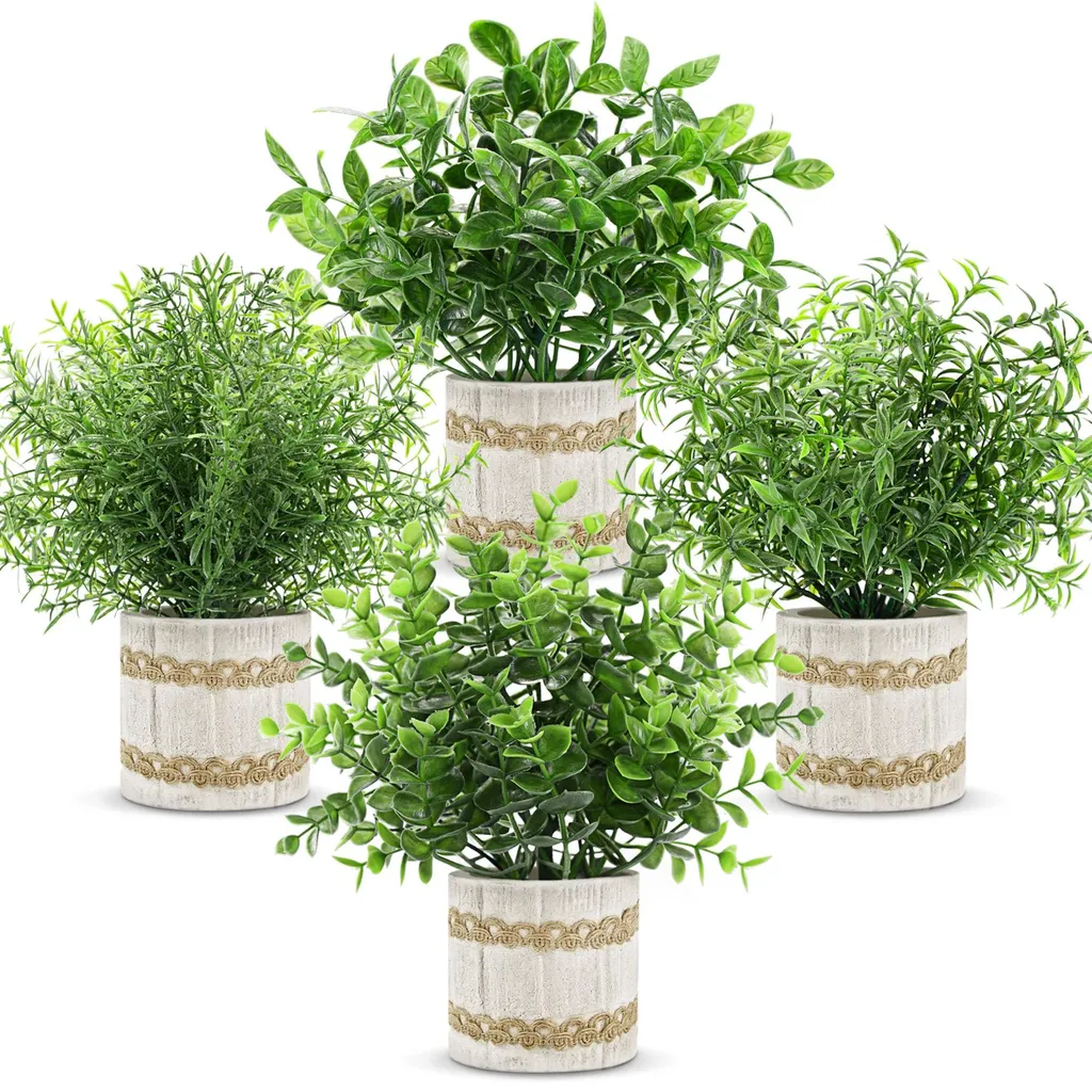 Plantes artificielles en eucalyptus et plastique pour étagère intérieure
