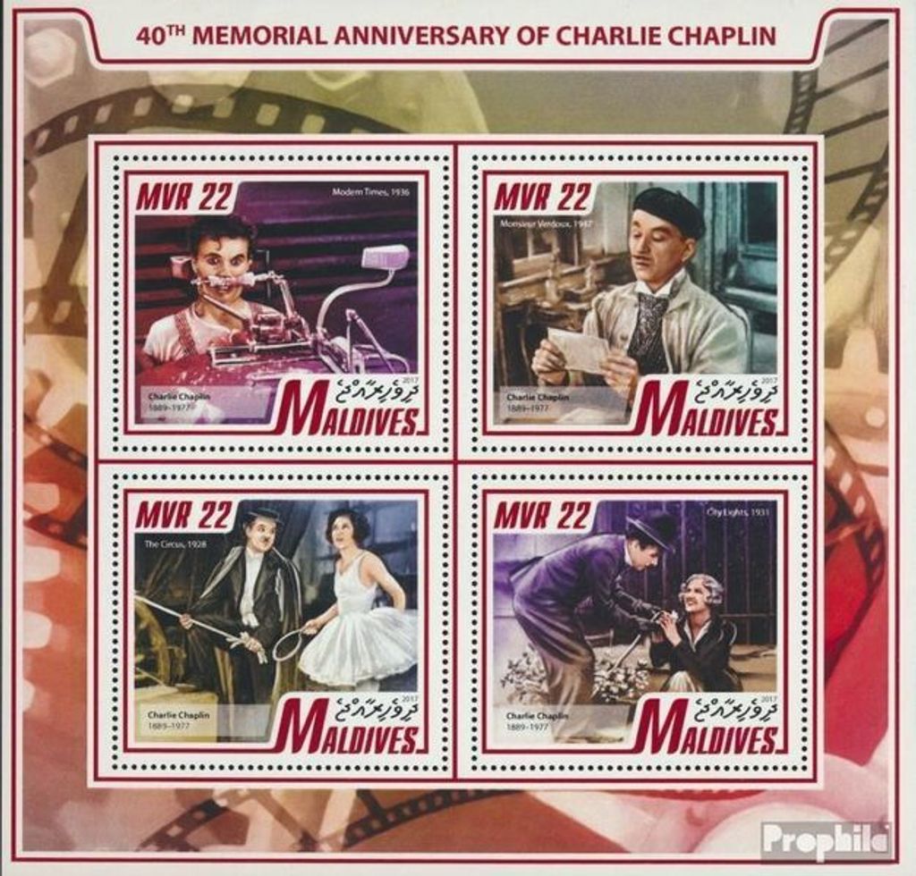 Briefmarken Malediven 2017 Mi 7168-7171 Kleinbogen (kompl. Ausg.) postfrisch Charlie Chaplin