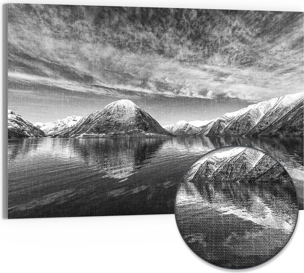 DEQORI Hybrid Leinwand Bild 90x60 cm 'Reflexionsstille' Wandbild Glas flach modern