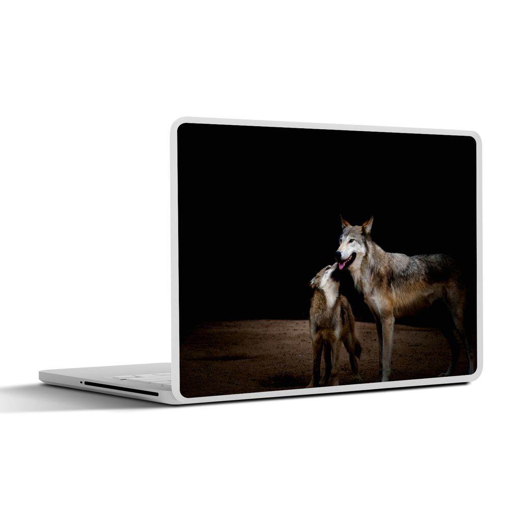 MuchoWow Laptop Aufkleber Sticker Cover Mutterwölfin mit Welpe 32.5x23.5 cm - Sticker für Laptop - Selbstklebend