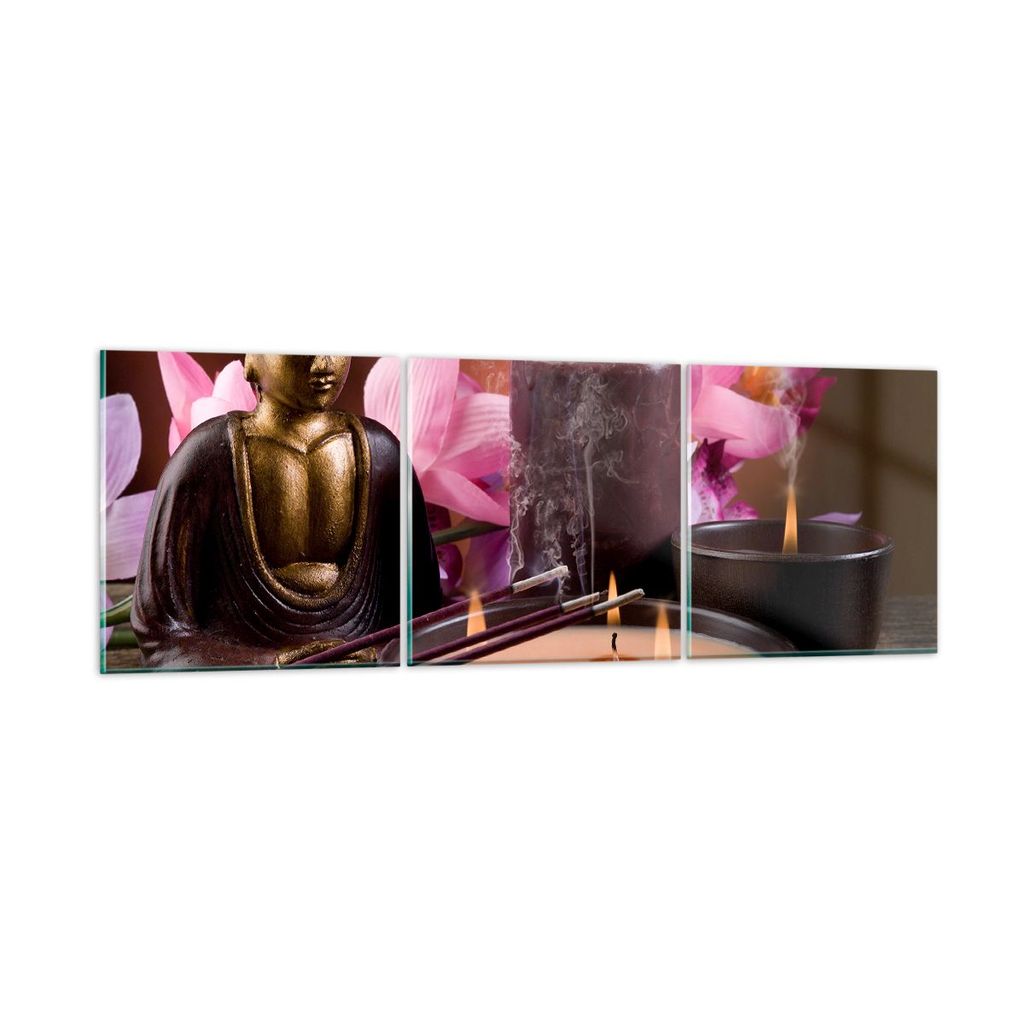 Bilder auf glas - Buddha Kerzen Religion - 150x50cm - Glasbilder - Wandbilder - Kunstdruck - zum Aufhängen bereit - Wanddekoration aus Glas - Glas...