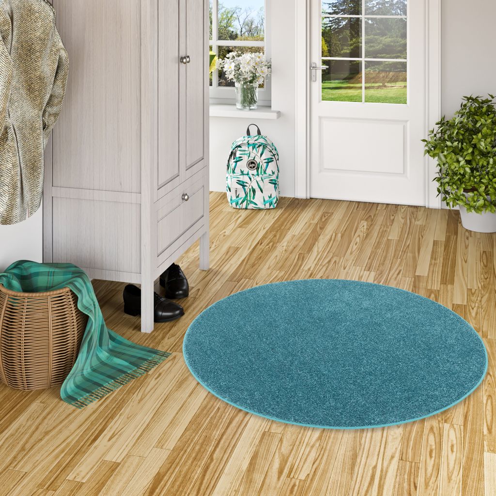Teppich Hochflor Shaggy Cottage Petrol Rund, Größe:200 cm Rund