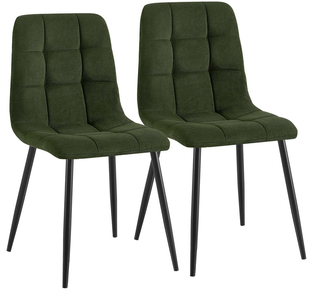 CLP 2er Set Esszimmerstühle Antibes Cordbezug gepolstert Rückenlehne bis 150 kg grün