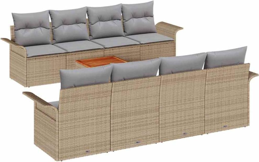 vidaXL Gartensofa-set mit Kissen 9 pcs Beige Poly-Rattan