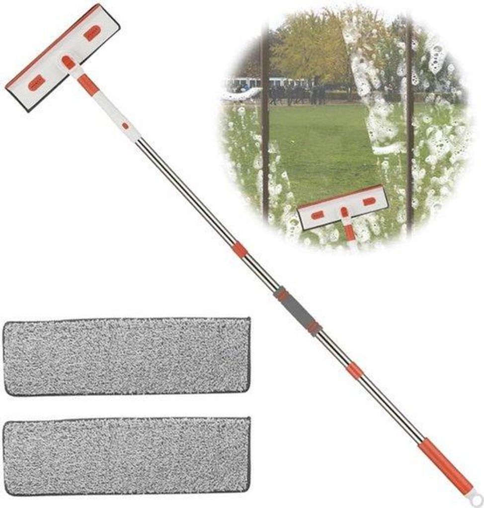 Fensterreiniger 2-in-1 Teleskopstange 120cm Drehkopf Microfasertücher