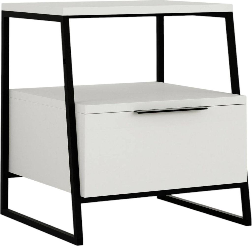 Nachttisch Alioth, Niedrige Kommode, Tisch, Multifunktionaler Nachttisch, 45x41 h50 cm, Weiß und Schwarz