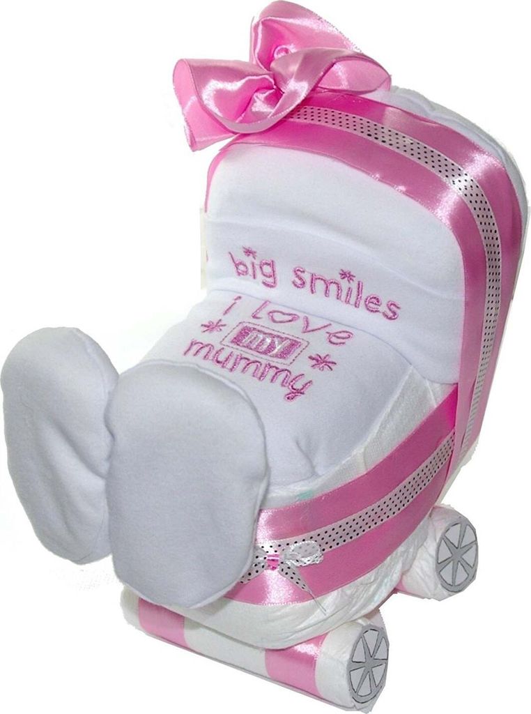 Windeltorte Kinderwagen + 3 tlg. Babyset rosa