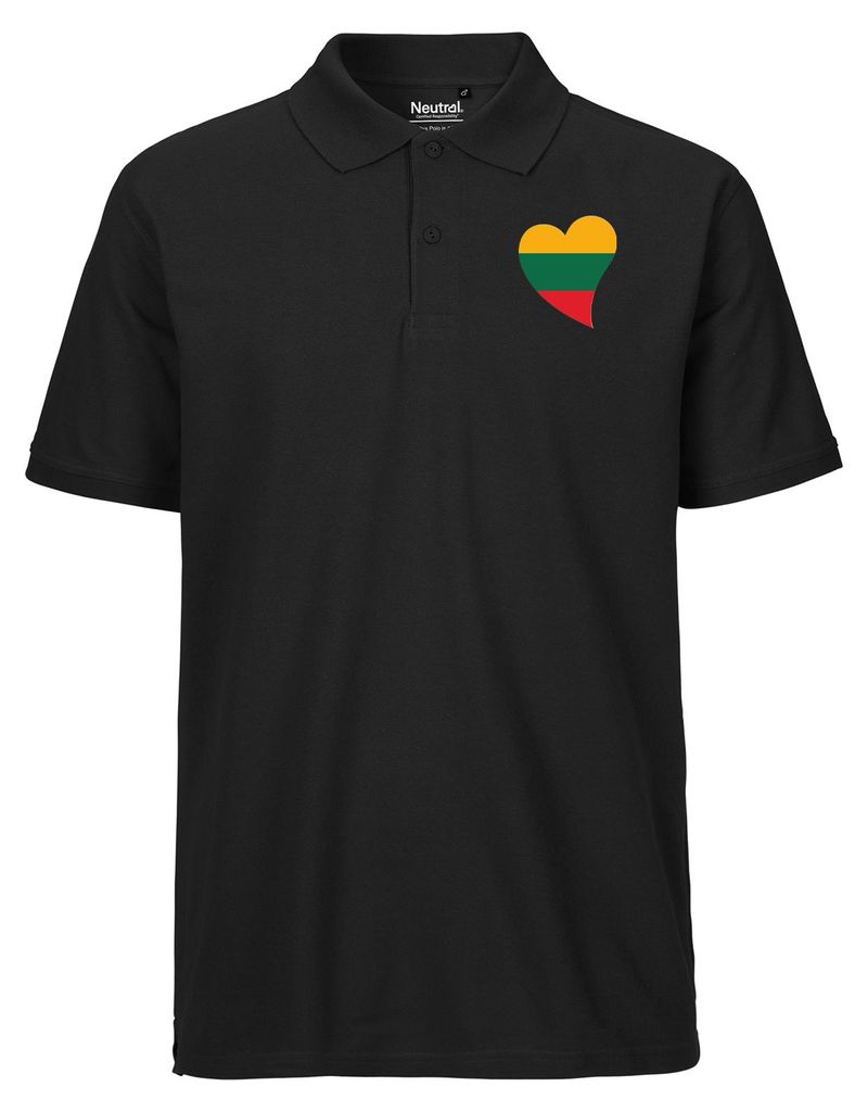 Huuraa Herren Polo Shirt Litauen Flagge Herz XXL Black Bio Baumwolle Fairtrade Poloshirt Geschenkidee