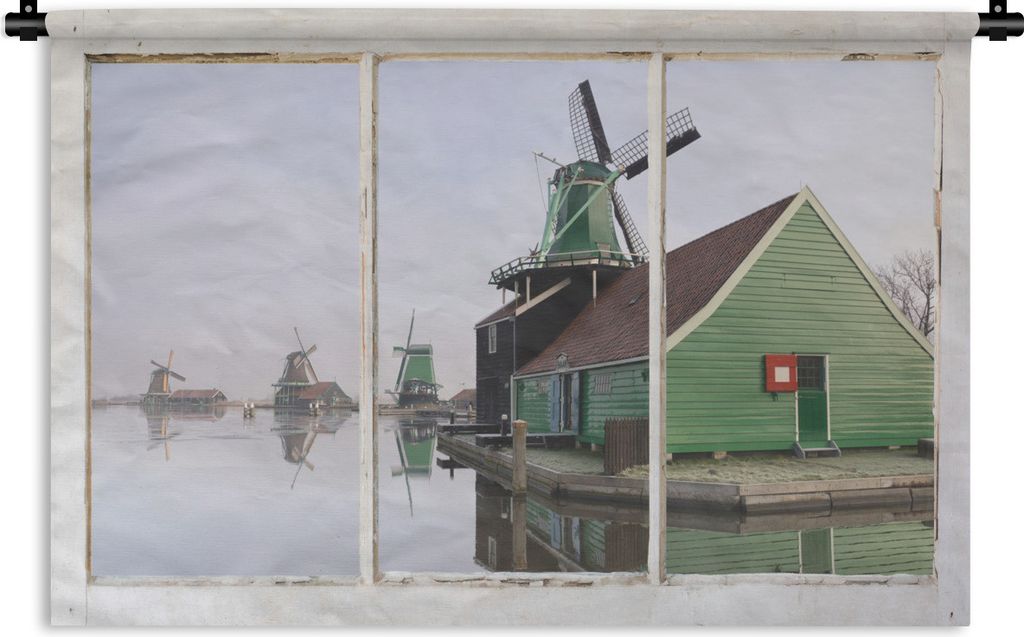 MuchoWow Wandteppich Wandbehang Aussicht - Mühle - Wasser 60x40 cm Tapisserie Dekoration Wandtuch - Wanddekorationen