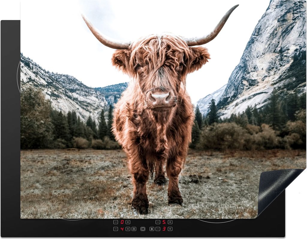 KitchenYeah Herdabdeckplatte Schottischer Highlander - Berg - Tiere , 77x59cm, Küche Deko, Glaskeramikkochfeld Herdabdeckung, Abdeckplatte fùr ...