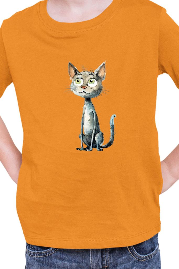 Kinder T-Shirt Funny Cats Breeds Bambino Cat 012, 9-11 Jahr - 140 / Orange