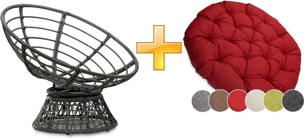sunnypillow Papasansessel | Rattansessel mit Kissen rund Produktbild 