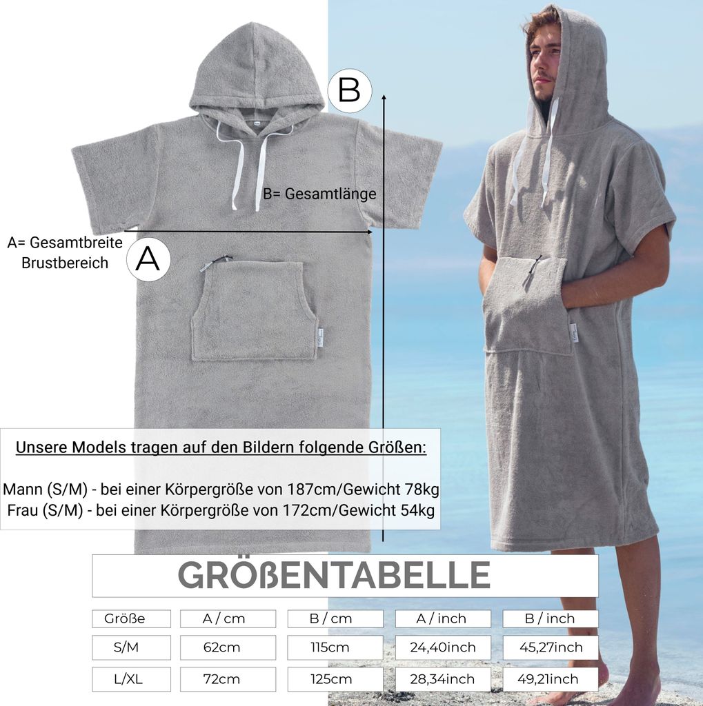 CalmyBEACH Kinder Badeponcho 6-9 Jahre | Baumwolle Frottee Poncho Mit Kapuze | Strandhandtuch